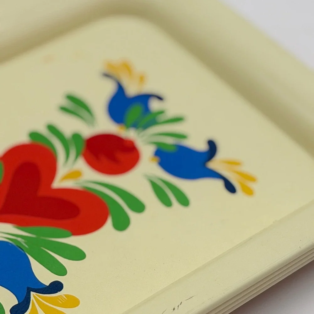 Vintage Scandinavian Folk Art Metal Trays Set of 4 Hearts Tulips Rosemaling MCM